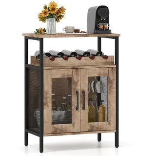 FANTASK Weinbarregal mit abnehmbarem Weinregal, Weinschrank Holz mit integrierten Glashaltern, Sideboard für Küche, Esszimmer, 60 x 34 x 79cm (Hellbraun)