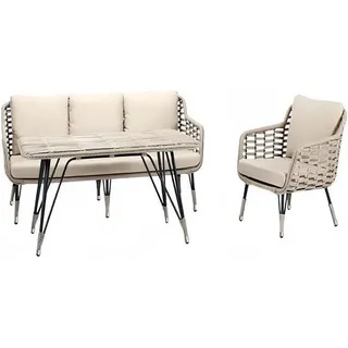 Sofas Gartenmöbel Beige Couchtisch Sessel Moderne Rattan Hochwertig 3 Sitzer - Beige