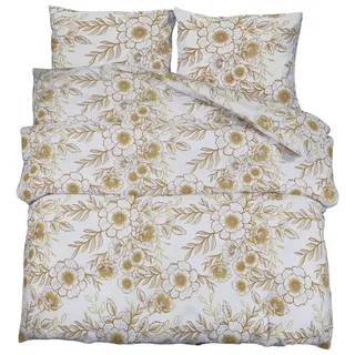 Bettwäsche-Set Weiß und Braun 240x220 cm Baumwolle - Weiß