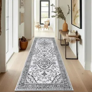 Grijs antislip Tapijtloper, 80 x 200 cm, traditionell, retro, wasbar, zacht - Grau