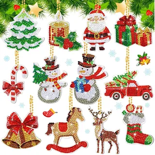 Owlfun 12 Set 5D Diamond Painting Weihnachten, Kinder Painting Kit, Wichtel DIY Schlüsselanhänger Anhänger