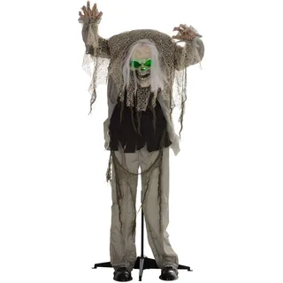 Homcom 160Cm Halloween Dekoration stehendes Skelett mit LED-Lichter, Soundfunktion , Grau , Kunststoff , 30x160x65 cm , Dekoration