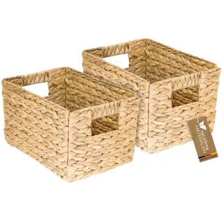 HMF Aufbewahrungskorb, faltbarer Korb geflochten aus Wasserhyazinthe Seegras | 2er Set | Größe M | 32 x 23 x 20 cm