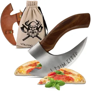 VIKING CRAFT - Pizza Axt Wikinger Mit Lederschutz - Pizzamesser Für Echte Nordmänner - Pizzaschneider Perfekt Als Deko - Wiegemesser, Beil