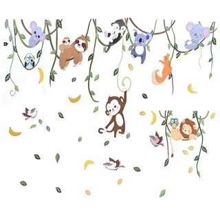 Wandtattoo für Jungenzimmer, Waldtiere & Baum-Motiv, 150x130 cm, wasserfest, Babyzimmer Deko, für Wände, Fenster, Fliesen, Möbel & mehr