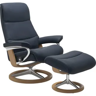 Stressless Fußhocker "View" mit Signature Base,Gestell Eiche, oxford blau paloma