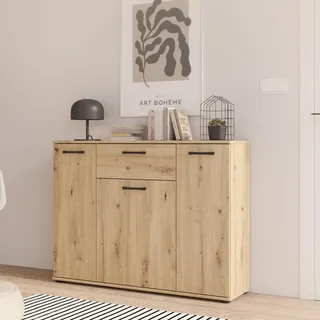 Forte NIKO Sideboard 110, Skandi-Kommode, 3-türig, 1 Schublade, Holzwerkstoff, Wohn-/Schlafzimmer, Artisan Eiche Holzdekor, 109,6 cm breit x 81,7 cm hoch x 29,1 cm tief