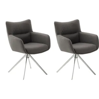 MCA Furniture LIMONE 2 4 Fuß Stuhl mit Armlehnen Edelstahl/Leder 360° drehbar, Belastbarkeit 120 kg, Sitzhöhe ca. 49 cm