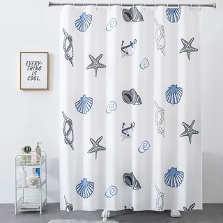 Whoiy Duschvorhang 200X240, Duschvorhänge Blau Weiß Peva Waschbar Duschrollo Antischimmel Muschel für Heim Schlafsäle