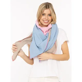 Dreieckstuch ZWILLINGSHERZ "Viereck "Blockstreifen", Damen, blau beige, Web, Baumwolle, mehrfarbig, Modetücher Dreieckstuch, farbenfroh, Colour Block, angenehmes Tragegefühl