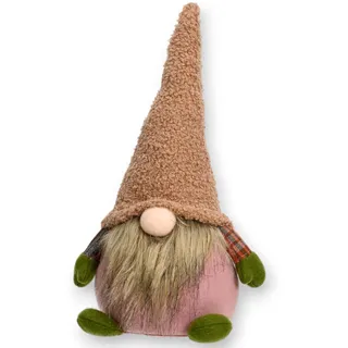 MIJOMA Dekofigur Weihnachtswichtel Zwerg – 30 cm hoch, skandinavische Weihnachtsdeko, Dekofigur für Winter & Advent, Kuschelige Deko aus Polyester, ideal für Festliche Dekoration (Braun-Rosa)