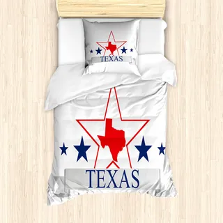 ABAKUHAUS Texas Star Bettbezug Set für Einzelbetten, Amerikanisch Karte Muster, Milbensicher Allergiker geeignet mit Kissenbezug, 135 cm x 200 cm - 80 x 80 cm, Vermilion Pale Grau - Grau