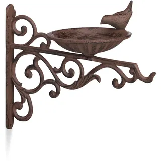 Relaxdays Vogeltränke, Gusseisen, Wandmontage, Wetterfest, Rostfrei, Wildvögel, Gartendeko, HxBxT 24 x 28 x 14 cm, braun
