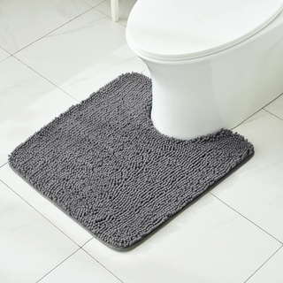 MIULEE Chenille Teppich Fußmatte U Förmige Deko Matte rutschfeste Badematte Saugfähige Duschmatte Waschbar Badteppich Badezimmerteppich Duschvorleger für Badezimmer Toilett WC 50x60 cm Grau