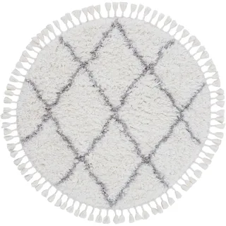 carpetfine Eddy Hochflor-Teppich Ø 250 cm Weiß