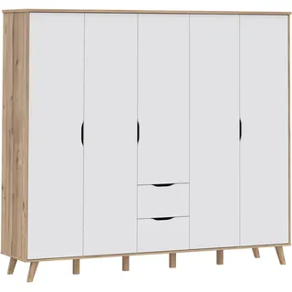 Forte Drehtürenschrank Vankka 228,8 x 201,5 x 52,7 cm Planked Eiche/Weiß