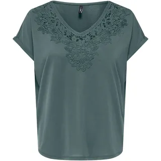 ONLY V-Shirt "ONLFREE S/S CROCHET TOP CS JRS" Materialmix, regular fit, balsam grün