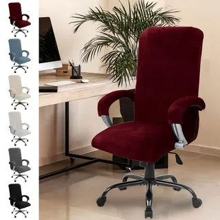 Chingcoo Samt Bürostuhl Bezug, Bürostuhl Überzug mit Armlehne, Sitzbezug Hohe Lehne Sitzbezug, Gaming Stuhl, Stuhlhussen Bezug Sessel Überzug, Elastische Hussen (Bordeauxrot)