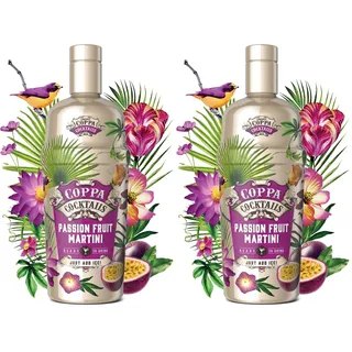 Coppa Cocktails Passion Fruit Martini 0,7L, 10% Vol. - Fertig gemixter Cocktail mit Vodka, Passionsfrucht & Maracuja, Ready to Serve - Exotischer Klassiker im Glas (Packung mit 2)