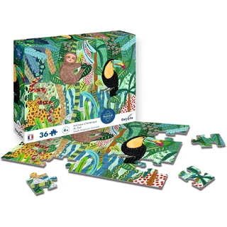 Calypto 3907603 Costa Rica, 36 Teile Puzzle mit Soft-Touch, Kinderpuzzle mit großen Teilen und samtiger Oberfläche inkl. Puzzleposter, für Kinder ab 4 Jahren, Tiere, Dschungel