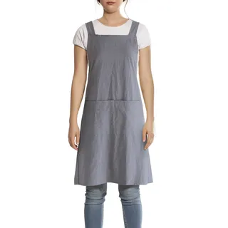 FBBULES Küchenschürze mit Tasche, Baumwolle und Leinen Schürze, Japanischer Stil Kreuz Bandage Kochen Backen Schürze Gärtnern für Damen Männer, Grau