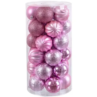 BigBuy Christmas Weihnachtskugeln rosa Kunststoff 6 x 6 x 6 cm (30 Stück)