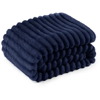 BEDSURE Kuscheldecke für Zimmer Deko - Wolldecke & Fleecedecke, Sofadecke, Weiche Warme Grobe Korddecke für Couch, Geschenke für Frauen, Tagesdecke, Marine, 150 x 200 cm