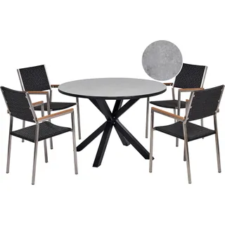 BELIANI Gartenmöbel-Set, grau/schwarz Aluminium, Edelstahl, Keramik, Glas, Tischplatte mit Marmoreffekt, PE-Rattanstühle 4 Sitzer, Outdoor-Möbel, modern - Grau, Schwarz