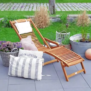 Gartenliege 2er-Set Akazienholz inkl Kopfkissen