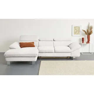Ecksofa COTTA "Driver L-Form", weiß, B:268cm H:73cm T:169cm, LEDER BEEFY (ein abgedecktes Spalt-Rindsleder) im Sitz und Rücken (Korpus in Kunstleder);Luxus-Kunstleder;Kunstleder SOFTLUX;Leder Pampas (echtes Rindsleder), Rückseite mit schwarzem Spannstoff bezogen, Sofas, Ecksofa, mit Kopfteilverstellung, wahlweise mit Bettfunktion & Bettkasten