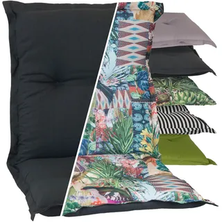 Beo Gartenstuhlauflage Niedriglehner Waschbar Nizza | Made in EU | UV-beständige Niedriglehner Auflagen | Atmungsaktive Stuhlauflage Niedriglehner | Wendekissen Anthrazit & Dschungel-Motiv