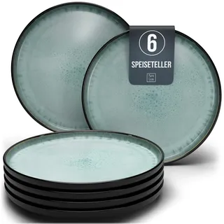 Steingut Teller Groß 6 Personen Ibiza TESTSIEGER, Traumhaftes Mediterranes Steingut Speiseteller Set, Stylisches Essteller Set, Pure Living in Salbeigrün