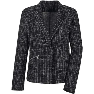 Jackenblazer GOLDNER "Eleganter Baumwollblazer, Karomuster", Damen, Gr. 44, schwarz (schwarz, gemustert), Obermaterial: 93% Baumwolle CO. 7% metallisierte Fasern MTF., Blazer Jackenblazer, RV Taschen
