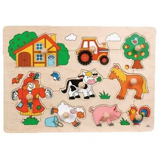 Goki Wooden Stud Puzzle Farm Retro 5pcs. Holz