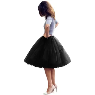 Babyonlinedress Damen Online Princess Tutu Tüll Midi knielangen Rock Underskirt Einheitsgröße Schwarz