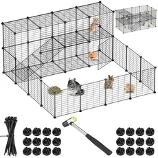 BAKAJI Kleintiergehege, personalisierbar, aus Metall, modularer Zaun für Meerschweinchen, Hamster, Kaninchen, Chinchillas, für den Innen- und Außenbereich (143 x 71 x 46 cm, 2 Etagen)