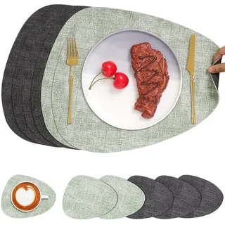 Chitomars Tischsets Kunstleder und Untersetzer, Tischsets Abwaschbar Doppelseitigen rutschfest Platzsets Rund Lederoptik Platzdeckchen Teller Untersetzer (6er Set, Grau Grün)
