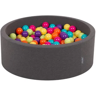 KiddyMoon Bällebad 90X30cm/200 Bälle ∅ 7Cm Bällepool Mit Bunten Bällen Für Babys Kinder Rund, Grau:Hellgrün/Gelb/Türkis/Orange/Dunkelpink/Violet