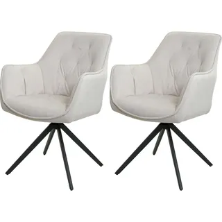 MCW Esszimmerstuhl MCW-L80, Küchenstuhl Polsterstuhl Stuhl mit Armlehne, drehbar, Metall Stoff/Textil ~ creme-beige