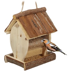 Relaxdays Vogelfutterhaus Holz, zum Aufhängen, Garten, Vogelfutterspender Kleinvögel, HxBxT 19,5 x 15 x 12,5 cm, Natur