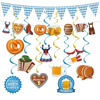 KOBOKO Oktoberfest Deko Girlande Banner,11 Stück Oktoberfest Hängende Wirbel Spiral Girlande,Bayerische Deko Banner Wimpelkette,Bayerisches Dekoration Girlanden für Oktoberfestparty Bierfest Bayrische