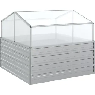 vidaXL Garten-Hochbeet mit Gewächshaus 100 x 100 x 85 cm Silber