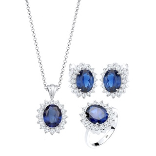 Elli - Elli Schmuckset Saphirblau Zirkonia 925 Silber Ketten Damen