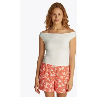 Tanktop TOMMY JEANS "TJW BOAT NECK TOP SS EXT", Damen, Gr. XXL (44), beige (ecru), Single Jersey, Obermaterial: 95% Baumwolle, 5% Elasthan, unifarben, slim fit kurz, U-Boot-Ausschnitt, Tops Tanktop, mit Logostickerei