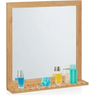 Wandspiegel aus Bambus mit Ablage