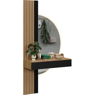 Vicco Schminktisch Melina, 100 cm mit LED-Spiegel, Eiche/Schwarz - Braun