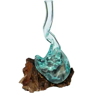 WOGEKA Deko Gamal Wurzelholz Glasvase 25 cm Teak Holz Teakholz Bali Glas Vase gedreht