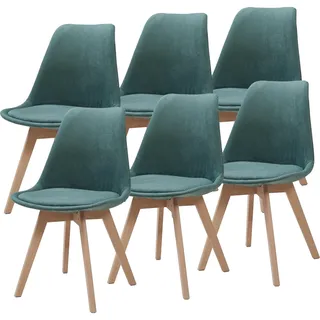 [en.casa] Esszimmerstuhl ’Fläten’ 6er Set Cord Dunkelgrün