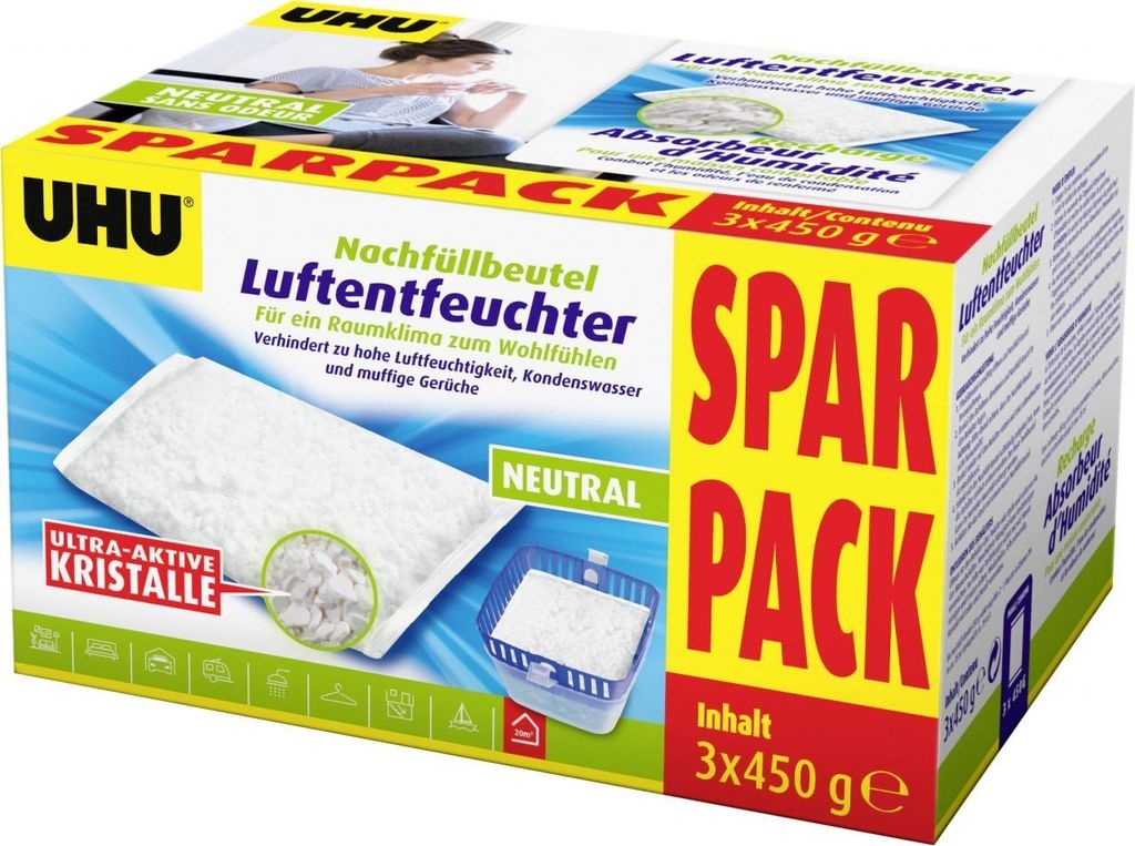 Bild von Luftentfeuchter Nachfüllbeutel, Verhindert Feuchtigkeit und muffige Gerüche, 3 x 450 g