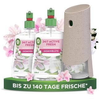 Air Wick Active Fresh – Starter Set – Aeorosolfreier, automatischer Lufterfrischer – Raumduft Jasminblüte – 2 x 228 ml Nachfüller + Gerät